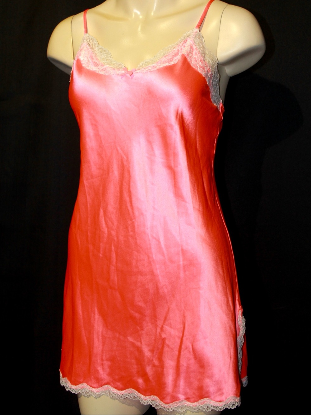 Victoria's Secret Coral Pink Satin Lace-Trim Slip Chemise